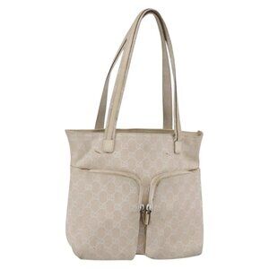 GUCCI GG Canvas Tote Bag Beige Silver
